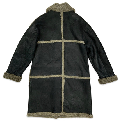 Vintage 90s Shearling Coat Black Brown Cream 12 14 16