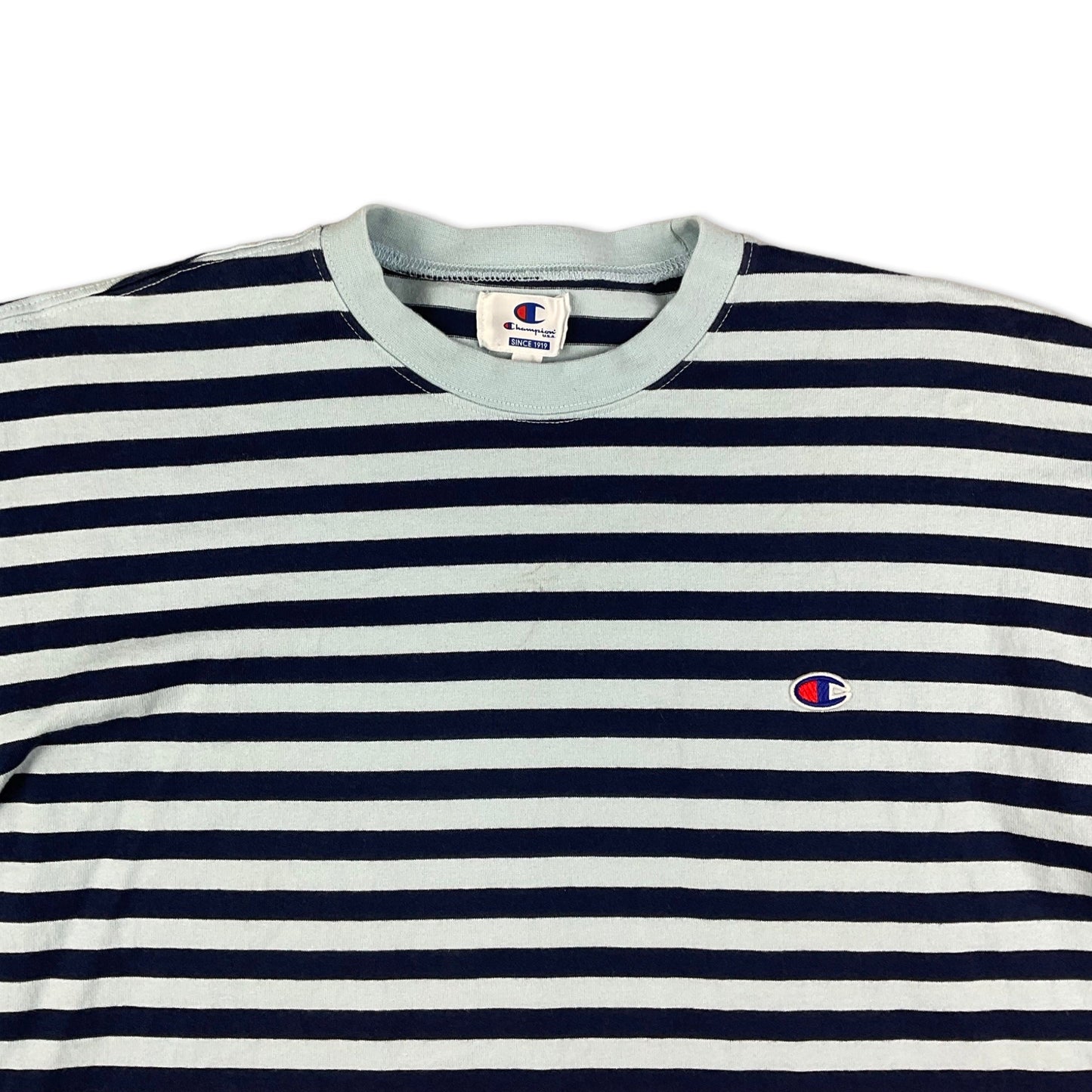 Champion Blue & Navy Striped Tee M L