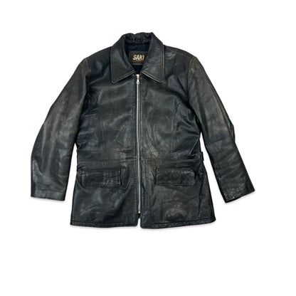 Vintage 90s Leather Jacket Black 14 16