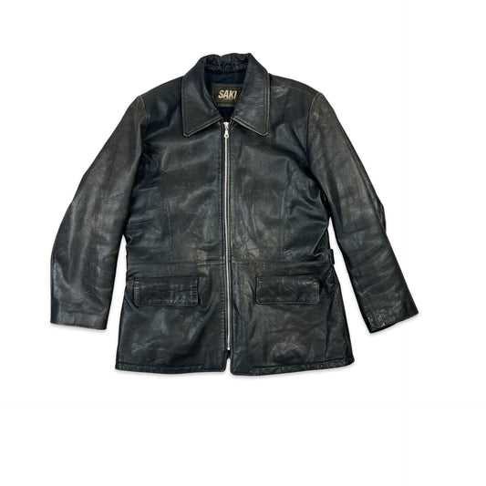 Vintage 90s Leather Jacket Black 14 16