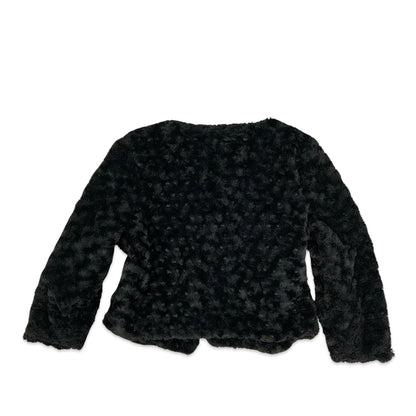 Vintage Y2K Black Cropped Faux Fur Jacket 6 8 10