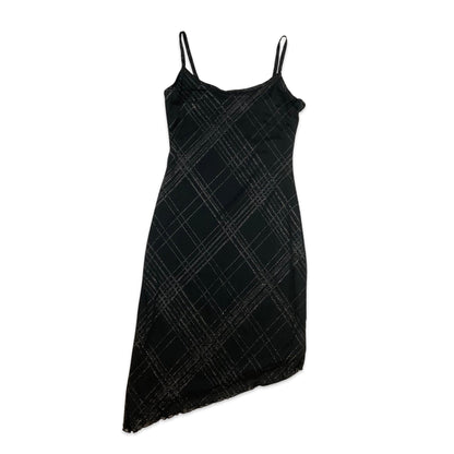 Vintage 90s Black Strappy Lurex Midi Dress 10