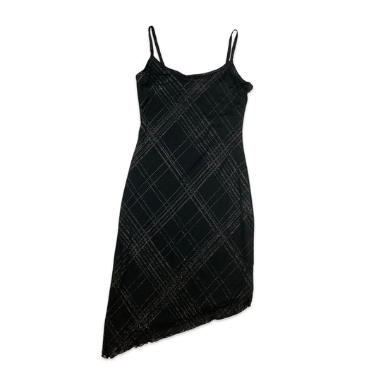 Vintage 90s Black Strappy Lurex Midi Dress 10