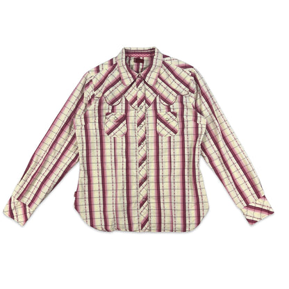 00s Vintage Cream Pink Levis Western Shirt 10 12 14