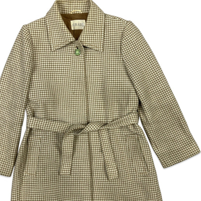 Vintage Midi Wool Coat Dogtooth Brown Cream 8 10