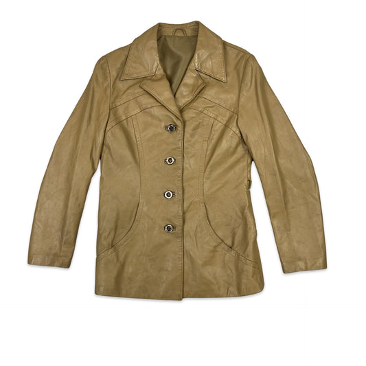 Vintage Short Leather Blazer Jacket Beige 6 8