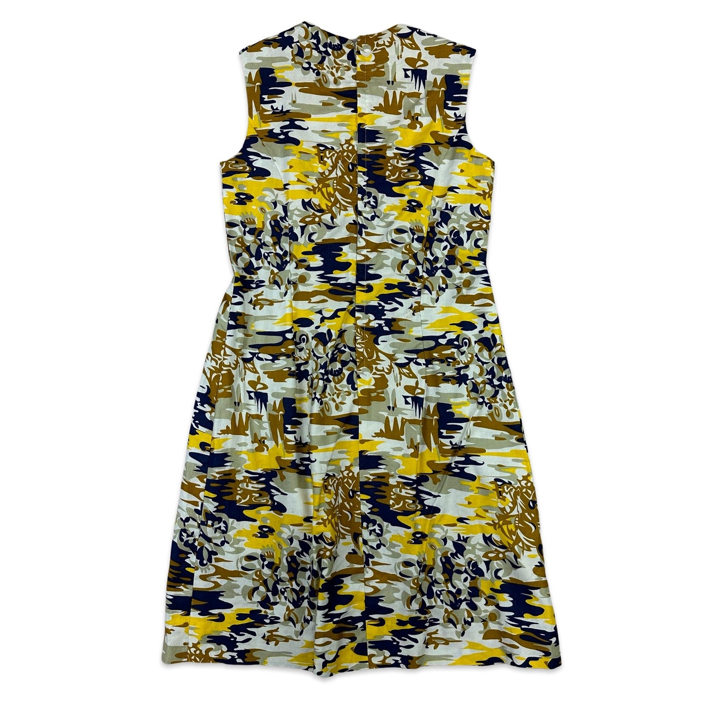 Vintage 60s 70s White Brown Yellow Abstract Print Shift Dress 8 10