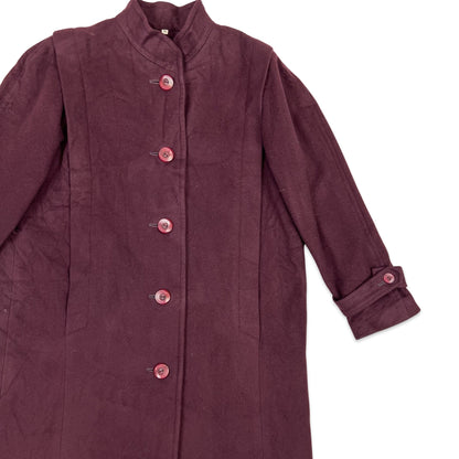 Vintage 80s Wool Longline Duster Coat Burgundy 12 14 16