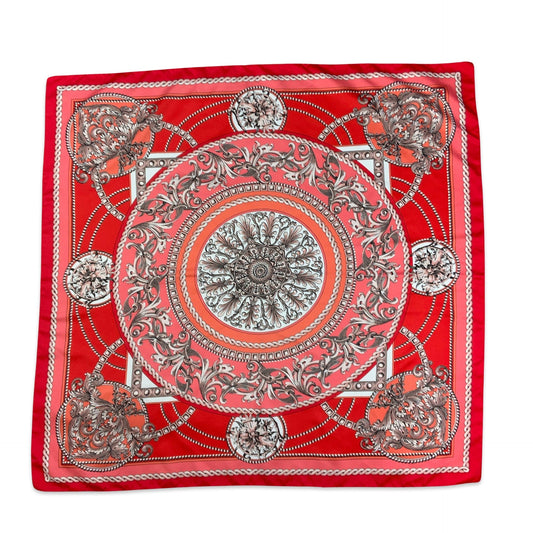 Vintage Red Orange Pink White Baroque Print Scarf