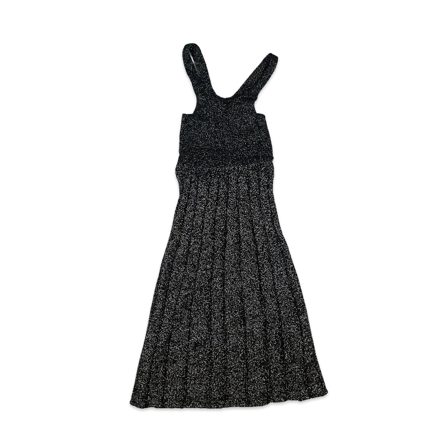 Vintage 70s Lurex Knitted Midi Party Dress Black Silver Metallic 8