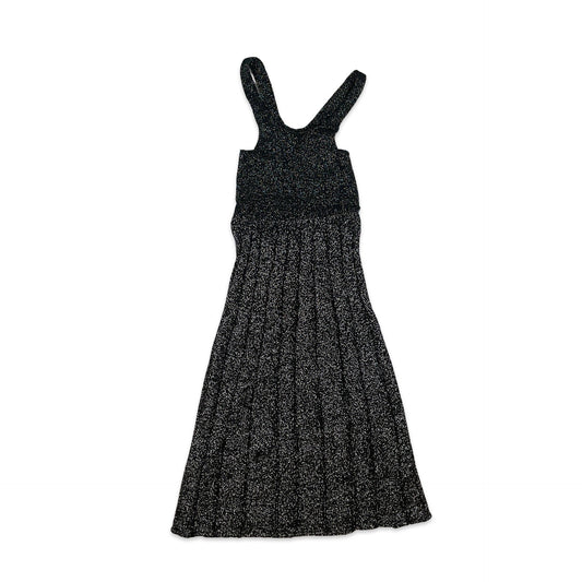Vintage 70s Lurex Knitted Midi Party Dress Black Silver Metallic 8