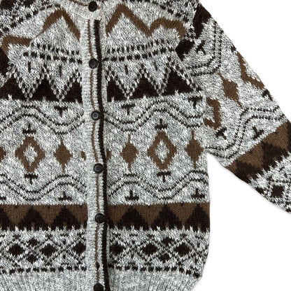 Vintage Mohair Cardigan Chevron Print Grey Brown 12 14 16