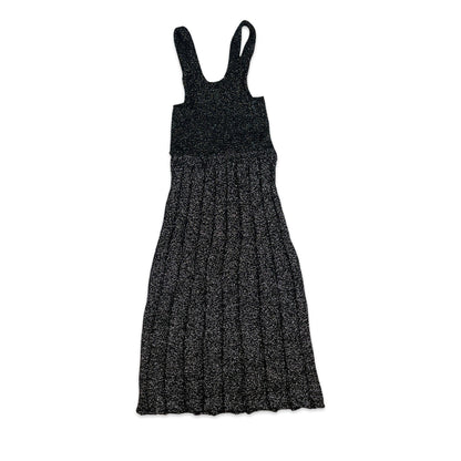 Vintage 70s Lurex Knitted Midi Party Dress Black Silver Metallic 8