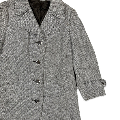 Vintage Wool Midi Coat Tweed Brown Cream 12 14
