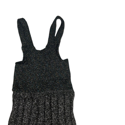 Vintage 70s Lurex Knitted Midi Party Dress Black Silver Metallic 8