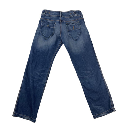 Vintage Y2K Industrial Straight Leg Adjustable Waist Denim Jeans 10