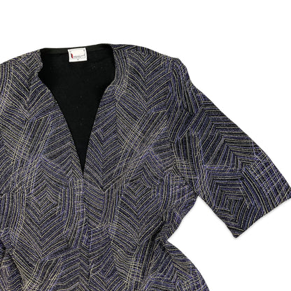 Vintage 80s Blue Purple Gold Lurex Shimmer Festival Blouse 14 16