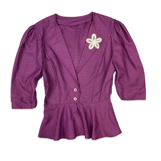 80s Vintage Purple Peplum Blouse 10