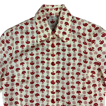 Vintage 70s Cream & Red Floral Print Blouse 12 14