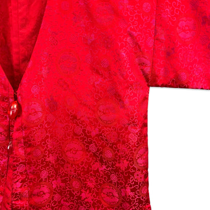 Vintage Ornate Kimono Tunic Top Red Pink 12 14 16