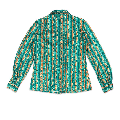 Vintage 80s Green & Orange Floral Patterned Blouse 8 10