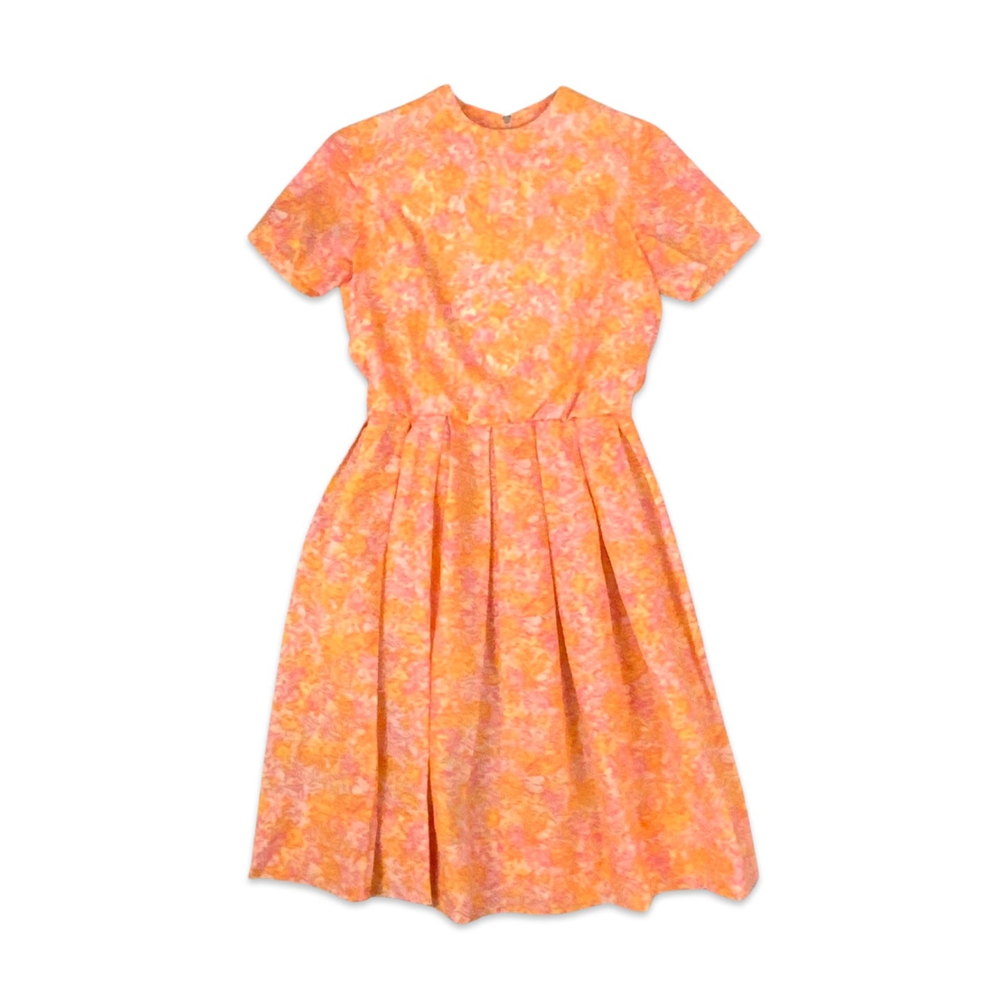 Vintage 60s Orange Pink Floral Dress 8 10