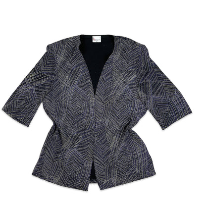 Vintage 80s Blue Purple Gold Lurex Shimmer Festival Blouse 14 16