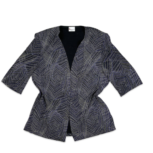 Vintage 80s Blue Purple Gold Lurex Shimmer Festival Blouse 14 16