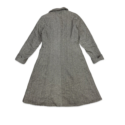 Vintage Wool Long Duster Coat Herringbone Brown Cream 8 10