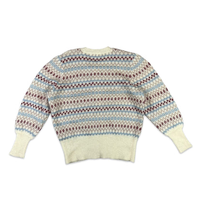 Vintage Mohair Fair Isle Cardigan White Blue Pink 10 12 14