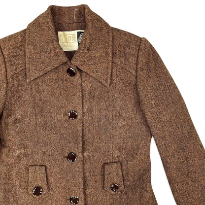 Vintage Tweed Wool Coat Brown 6 8