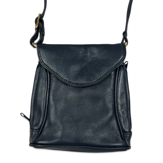 Vintage 90s Navy Gold Mini Leather Handbag