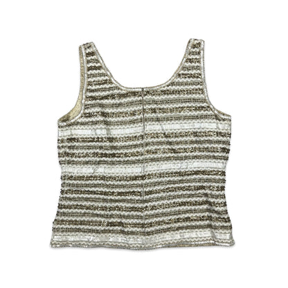 Vintage Sequin Vest Cream White Gold 10 12
