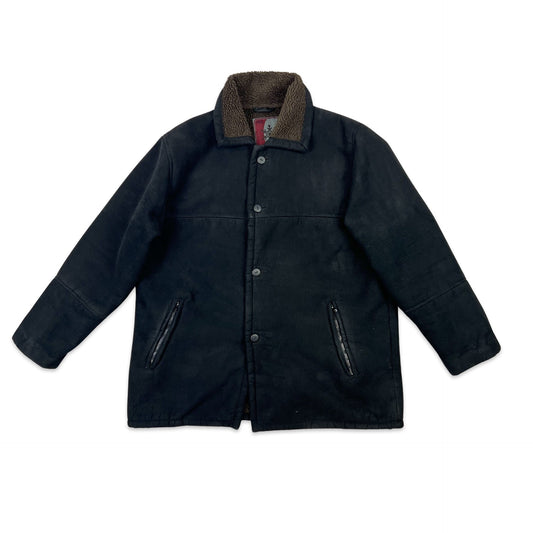 Vintage Shearling Coat Black Brown L XL