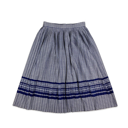 Vintage Blue & White Abstract Print Pleated Skirt 8