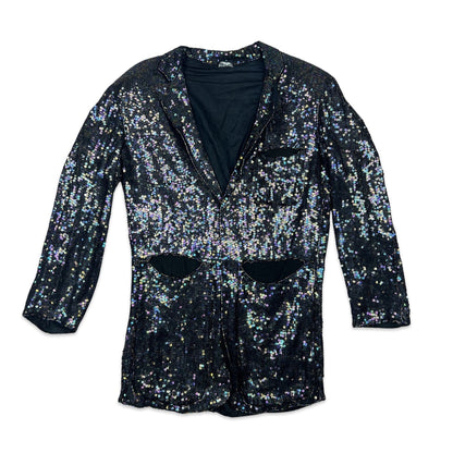 Vintage 80s Sequin Blazer Jacket Black Purple 8 10 12