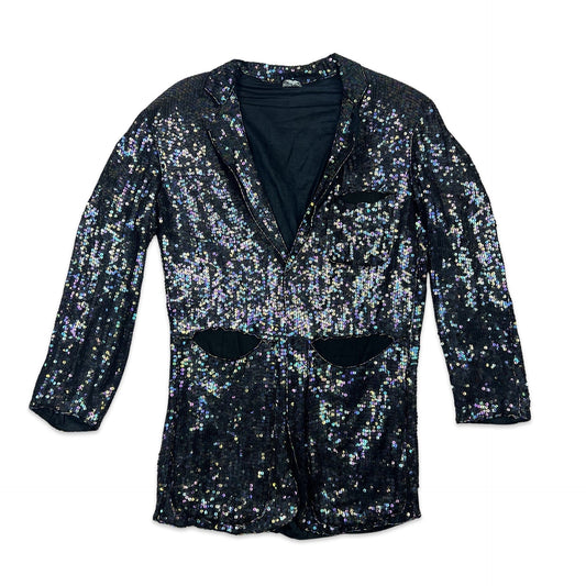 Vintage 80s Sequin Blazer Jacket Black Purple 8 10 12