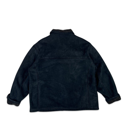 Vintage 90s Black Shearling Coat XL 2XL