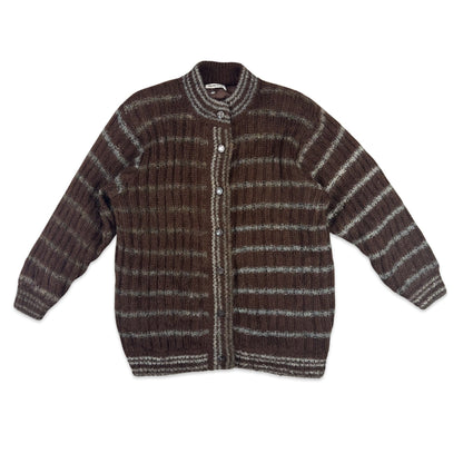 Vintage Mohair Stripe Cardigan Brown Grey 10 12 14