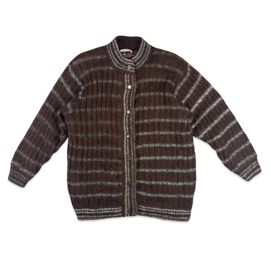 Vintage Mohair Stripe Cardigan Brown Grey 10 12 14