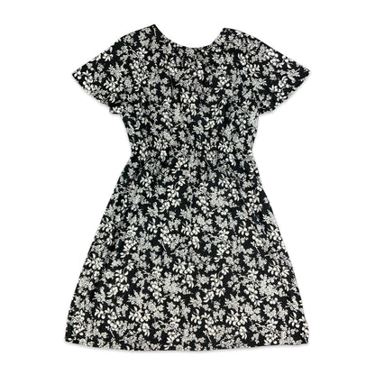 Vintage Black & White Floral Dress 12 14