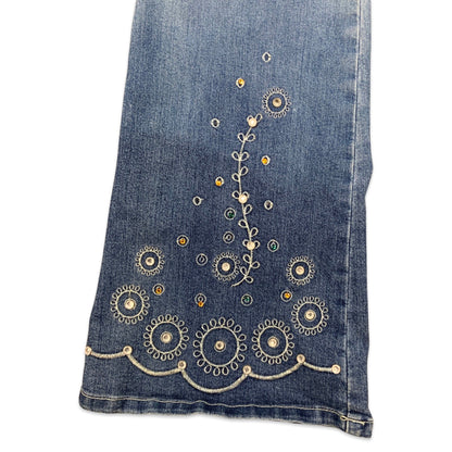 Vintage Y2K Light Denim Embroidered Low Rise Flared Jeans 10 12