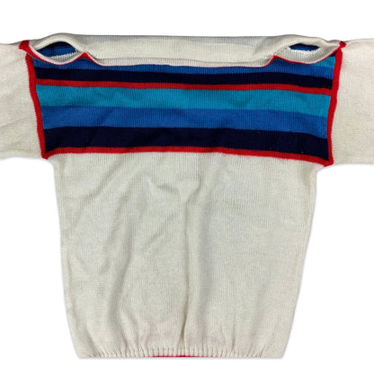 Vintage White Blue & Red Striped Short Sleeved Knitted Jumper 8 10