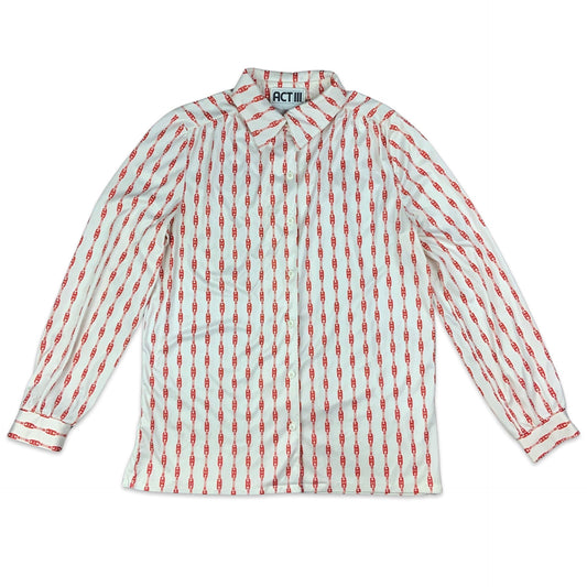 Vintage 90s White & Red Novelty Chain Print Blouse 10 12