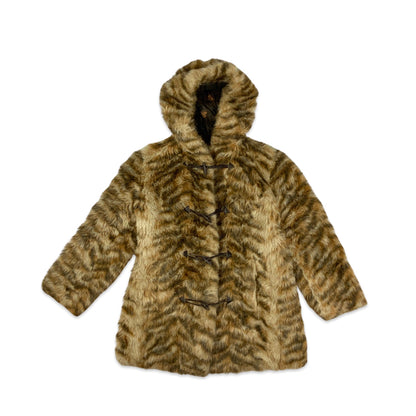 Vintage Y2K Animal Print Faux Fur Coat 8 10 12