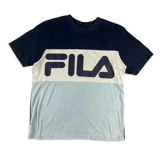 FILA Navy & White Spell Out Tee S M OB