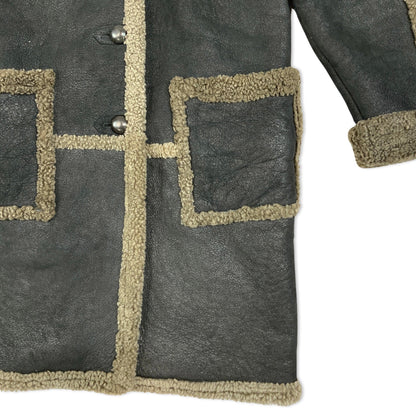 Vintage 90s Shearling Coat Black Brown Cream 12 14 16
