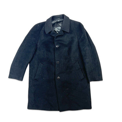 Vintage 80s Black Wool Midi Coat Large