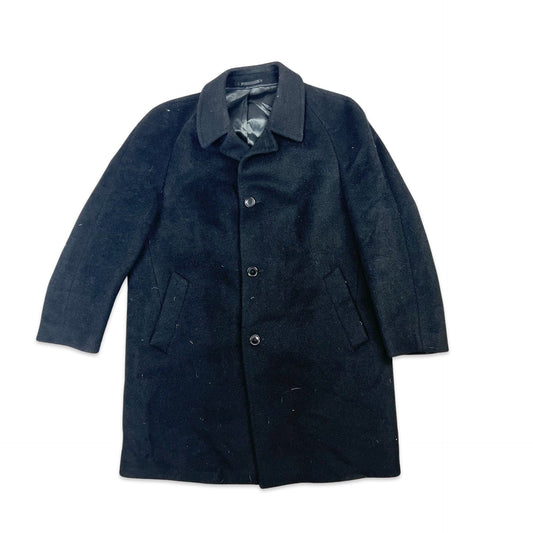 Vintage 80s Black Wool Midi Coat Large