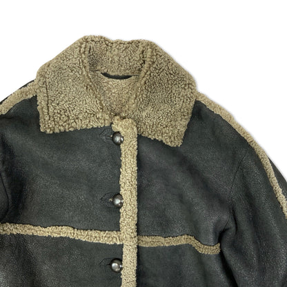 Vintage 90s Shearling Coat Black Brown Cream 12 14 16